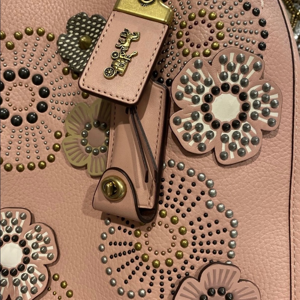 Coach Embellished Pink Leather Satchel - Picture 4 of 12